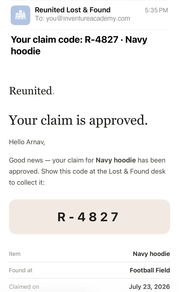 Claim approval email in Apple Mail